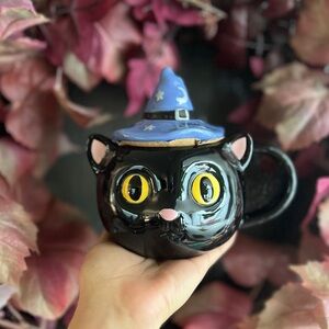 ✨NEW🐈‍⬛Kohls Celebrate Together 2024 Black Cat Mug with Witch Hat Topper💫